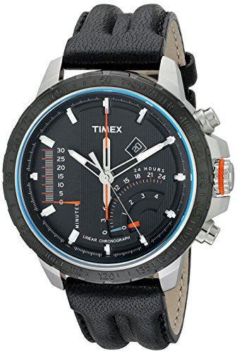 Timex Men s T2P274DH Intelligent Quartz Stainless Steel Watch with Black Leather Band