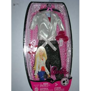 Barbie Outfit Red Top, White Jacket, Black Denim Pants, and Red Shoes by