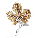 Handmade sterling silver and champleve hand enameled leaf pin or brooch with diamonds