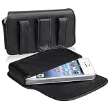 PCMicrostore Apple iPhone Black Leather Texture Horizontal Holster Carrying Case With Belt Loop And Clip ~ PCMS