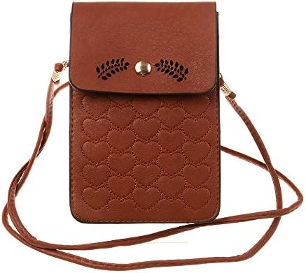 TUODAWEN Floral Hollow Pattern Cellphone Pouch Mini Crossbody Bag (Coffee)
