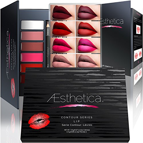 Aesthetica Matte Lip Contour Kit, Includes Six Lip Crèmes, Four Lip Liners, Lip Brush (Vegan &amp; Cruelty Free)