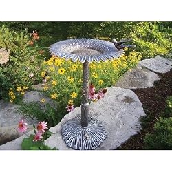 Oakland Living 5065AP Antique Pewter Sunflower Design Aluminum Birdbath