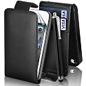 Supergets Quality Black Top Flip Leather Case For Apple Iphone 4 4S Case Includes Screen Protector , Stylus And Polishing Cloth