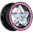 5/8" Black Pink Titanium Star CZ Screw Fit Tunnel