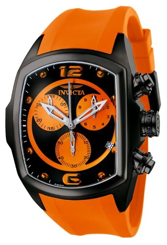 Invicta Men's 6727 Lupah Collection Chronograph Black Ion-Plated Orange Rubber Watch