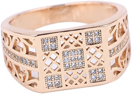 18k Yellow Gold Plated Men's Ring Pave Setting Zircon Square Face Design Size 9