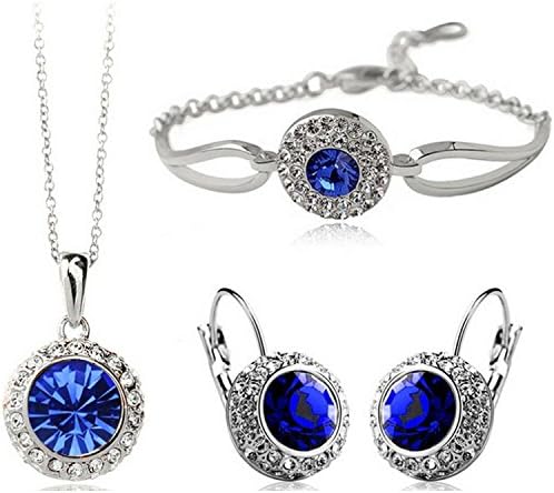 Globalmate Fashion Jewelry Retro Austrian Sapphire Blue Crystal Jewelry Sets Semicircular Crystal(necklace+bracelet+Earrings)