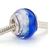 Murano-Style Glass Silver Foil 14mm Pandora Lampwork Bead, Cobalt Blue