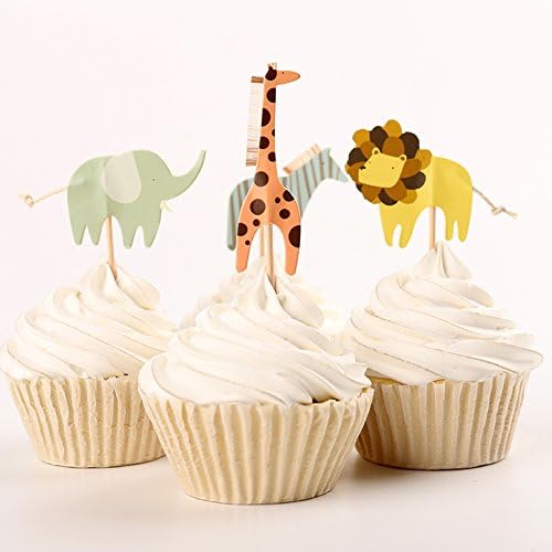 24pcs Cartoon Animals Zoo Giraffe Lion Elephant Horse Cupcake Toppers