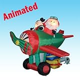 IMAGE OF 6 Foot Animated Christmas Inflatable Santa Claus Driving Airplane + Snowman Blow up Yard Decoration