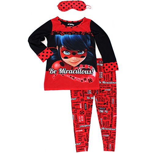 Miraculous Ladybug Girls Pajamas Set with Sleep Mask (10, Miraculous Red)