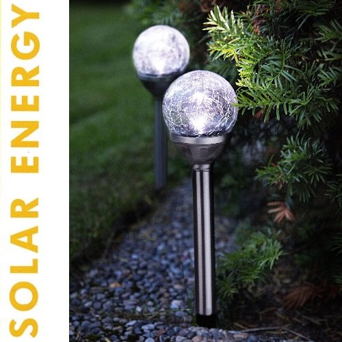 Best Season 477-37 LED-Solar-St&auml;be mit Kugel 2-er Set 39 x 8 cm, silber