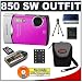 Olympus Stylus 850SW 8MP Waterproof Digital Camera with Image Stabilized 3x Optical Zoom (Pink) + Transcend 4GB microSDHC Card with Card Reader + Spare Li-42B Battery for Olympus + Compact Padded Camera Case