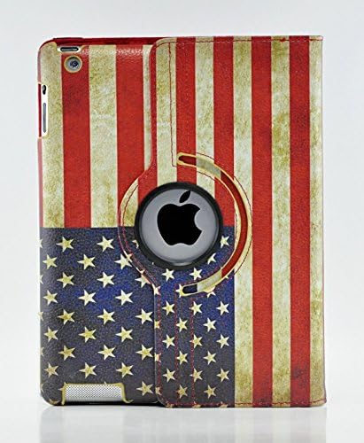 (2 in 1 Bundle Pack) LuckyTECH 360 degree rotating smart case/cover/stand for IPAD4, IPAD3, IPAD2, With auto sleep/wake function + Stylus (AMERICAN FLAG)