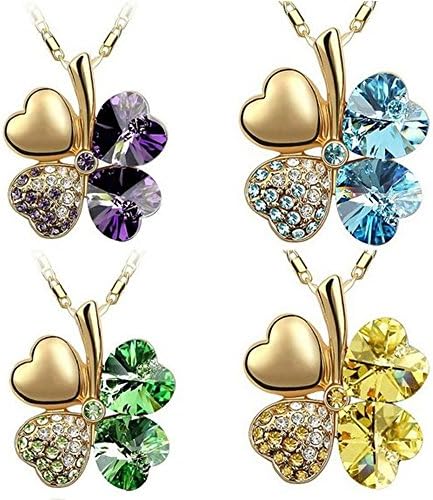 TIDOO Jewelry Womens Fashion Four Leaf Clover Heart Shaped Swarovski Elements Crystal 18K Gold / Platinum Plated Pendant Charm Necklace Best Gift For Girl Friend Wedding Party Valentine's Mothers Day And Christmas