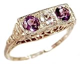 14k White Gold Edwardian Style Filigree Amethyst and Diamond Ring
