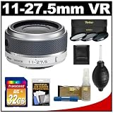 Nikon 1 11-27.5mm f/3.5-5.6 VR Nikkor-Zoom Lens (White) with 32GB Card + 3 UV/CPL/ND8 Filters + Accessory Kit for J1, J2 & V1 Digital Cameras