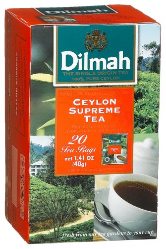 Dilmah Ceylon Supreme Tea, Traditional Unblended Tea, 20-Count Individually Foil Wrapped... by Dilmah
