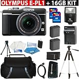 Olympus PEN E-PL1 12.3MP Live MOS Micro Four Thirds Interchangeable Lens Digital Camera with 14-42mm f/3.5-5.6 Zuiko Digital Zoom Lens (Black) + 32GB SDHC Memory + Reader + Olympus PS-BLS1 Equivalent Replacement Battery (2Pcs) + Charger + Case + Tripod + HDMI Calbe And More