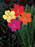 Sunset Red Metal Hibiscus Votive Candle Garden Stake with Six Ivory Citronella Candles