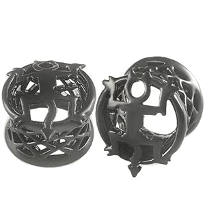 9/16 inch 14mm gauge - Black Alloy Double Flared Flare Ear Plugs Flesh Tunnels Earlets CVKG - Ear stretched Stretching Expanders Stretchers - Pierced Body Piercing Jewelry BKT-007 - Sold as a Pair