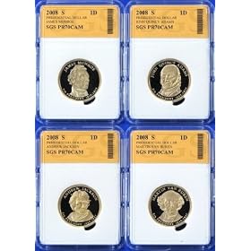 2008 Proof Presidential Dollar 4-Coin Set SGS Graded PR70CAM