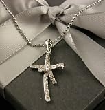 18K White Gold Plated Simulated Diamond Cross Chain Set