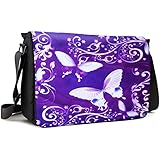 Meffort Inc 17 17.3 Inch Laptop / Notebook Padded Compartment Shoulder Messenger Bag with Shoulder Pad - Purple Butterflies