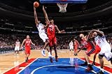 New Jersey Nets v Philadelphia 76ers: Thaddeus Young and Derrick Favors Sports Photographic Poster Print by Jesse D. Garrabrant, 8x12