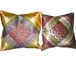 2 Yellow Chacolate Maroon Sari Zari Borders Toss Pillow Cushion Covers