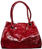 Ladies Red Crocodile Designer Inspired Fashion Tote Flap Purse with Textured Fabric