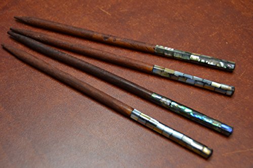 4 Pcs Abalone and Golden Mother of Pearl Wood Hair Stick Pins