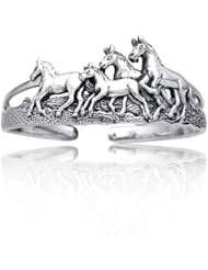 Bling Jewelry 925 Sterling Silver Riding Horses Cuff Bracelet