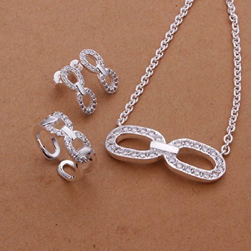 CY-Buity Korean Style Ring Necklace Simple Numeral 8 Shape 925 Silver Plated Jewelry Set Nice Gift for Girls