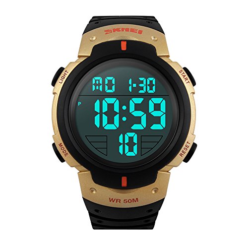 Gosasa LED Sports Military Men's Wristwatches 50m Waterproof Digital Casual Watch(Gold)
