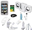 10 In 1 Accessory Bundle Combo for Apple Ipod Touch 2nd Generation and 3rd Generation 8GB 16GB 32GB: Clear/White Silicone Skin Case Cover, USB 2in1 Data Sync Cable, Car Charger, Wall / Travel / AC Adapter Charger, 3.5mm Stereo Headset, Belt Clip, Armband, Portable Foldable Speaker Dock, LCD Screen Protector and Light Blue Fishbond Style Keychain