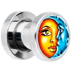 2 Gauge Steel Celestial Sun And Moon Screw Fit Plug