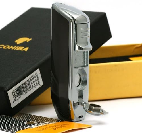 COHIBA 3 torch flame cigar lighter with cigar punch Black & Chrome