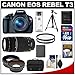 Canon EOS Rebel T3 Digital SLR Camera Body & EF-S 18-55mm IS II Lens with 75-300mm III Lens + 16GB Card + .45x Wide Angle & 2x Telephoto Lenses + Battery + (2) Filters + Tripod + Accessory Kit