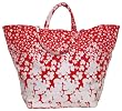 Cotton Canvas Red and White Beach Bag 26"L Top x 16.5"H