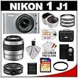 Nikon 1 J1 Digital Camera Body with 10-30mm & 30-110mm VR Lens (Silver) with 10mm f/2.8 Lens + 32GB Card + Case + Filters + Remote + Telephoto & Wide Lens Kit