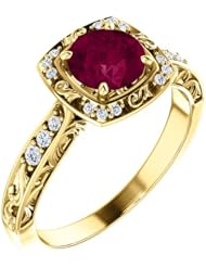 18K Yellow Gold 6.00mm Round Cut Rhodolite Garnet and Diamond Ring -- LIFETIME WARRANTY