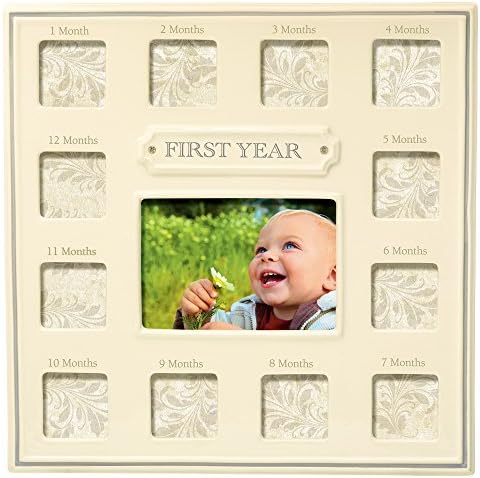 Grasslands Road "First Year" Multi Opening Ceramic Frame, Antique White, 3 by 5-Inch