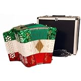 Barcelona 3-Row Button Accordion with Hardshell Case - Tricolor (Red, White, Green)