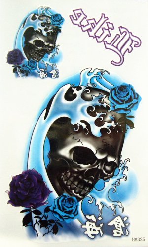 Kinghorse Water-sweat-proof Temporary Tattoo Sticker for Women for Men for Sweethearts (Rose of Death, Color Skulls)