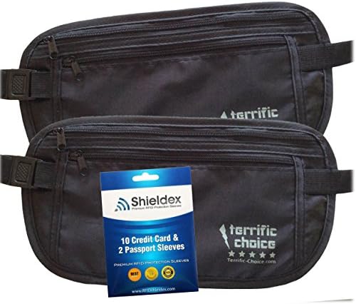 Money Belt Pouch - travel organizer set: 2-pack + RFID sleeve 10-Card/2-Passport