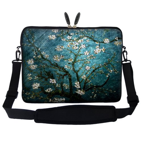 Meffort Inc 17 17.3 inch Neoprene Laptop Sleeve Bag Carrying Case with Hidden Handle and Adjustable Shoulder Strap - Vincent van Gogh Almond Blossoming
