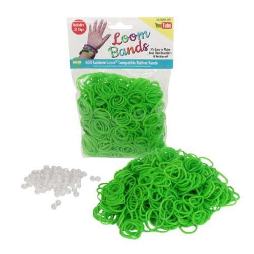 Loom Rubber Bands - 600 Rubber Band Refill Pack with Clips (GREEN) - 100% Latex Free