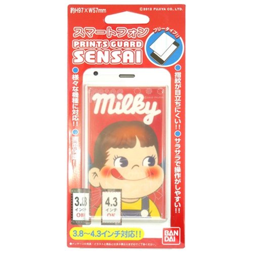 不二家のペコちゃん◎スマートフォン液晶保護フィルムSENSAI3.8～4.3インチ☆企業キャラ（スマホアクセ）通販☆【ミルキー】